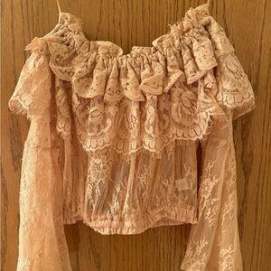 AKIRA Blush Lace Off-Shoulder Ruffle Crop Top